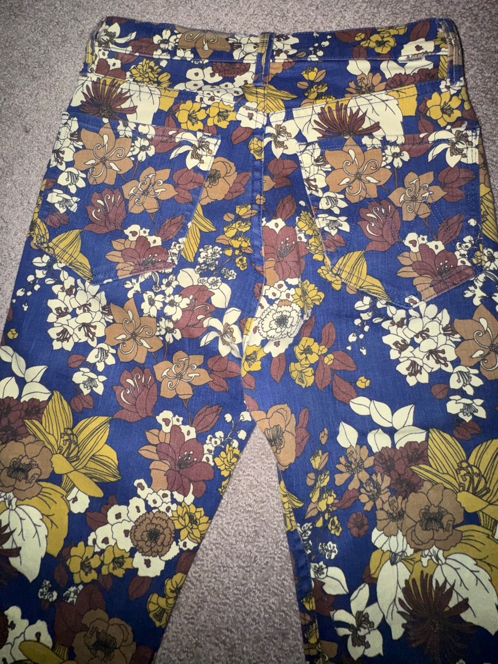 MOTHER Blue Floral Straight-Leg Jeans with Yellow & Brown Accents - Picture 3 of 7